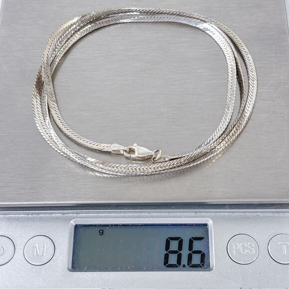 Vintage Italy SU Sterling Silver 925 Flat Herringbone Chain Necklace 23.5" - Picture 3 of 3